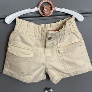 Beige Toddler Shorts + Off-White Ruffle Sleeve Top